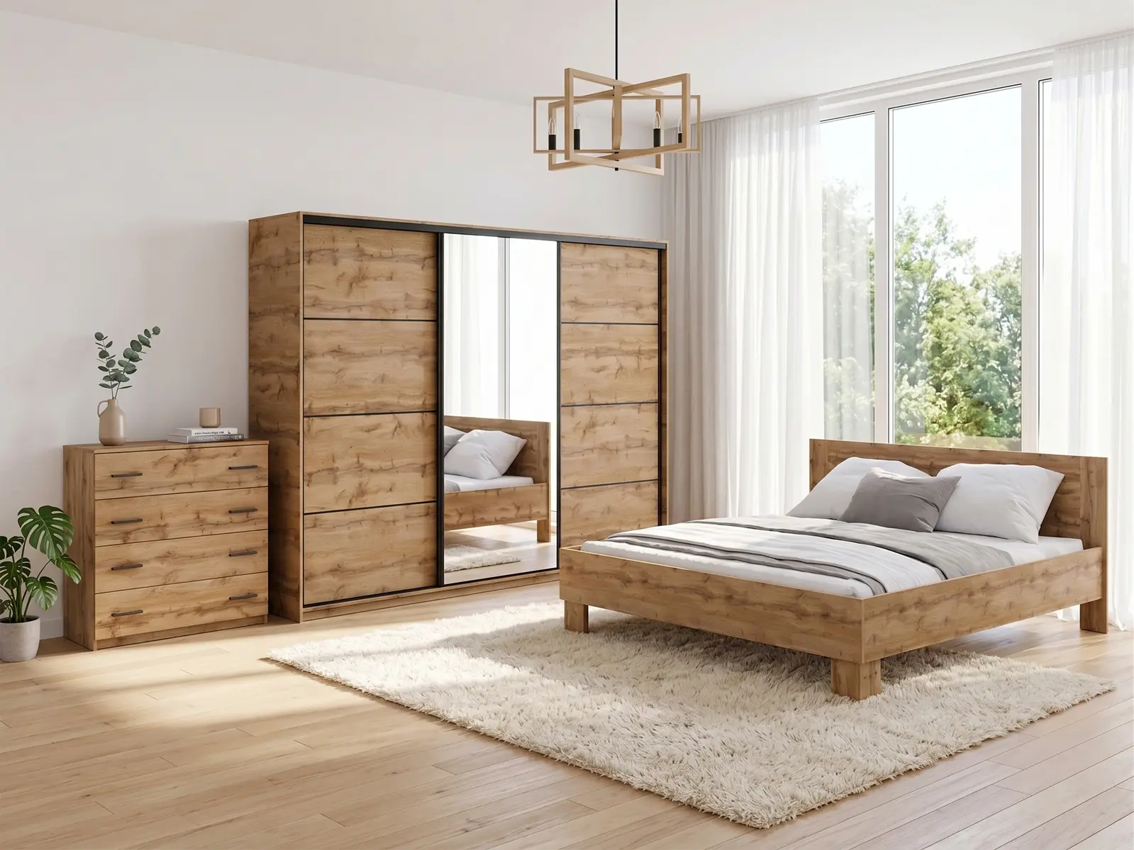 Ložnice NEJBY BARNABA PREMIUM 280K s postelí 180x200 cm s vyšším čelem, dub wotan