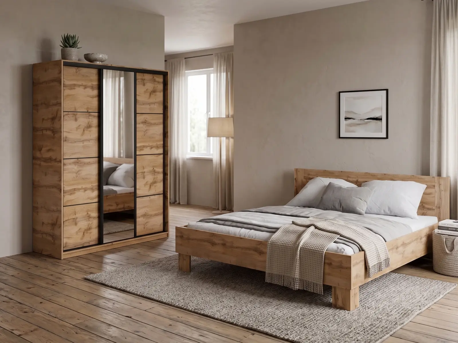 Ložnice NEJBY BARNABA PREMIUM 150 s postelí 180x200 cm s vyšším čelem, dub wotan