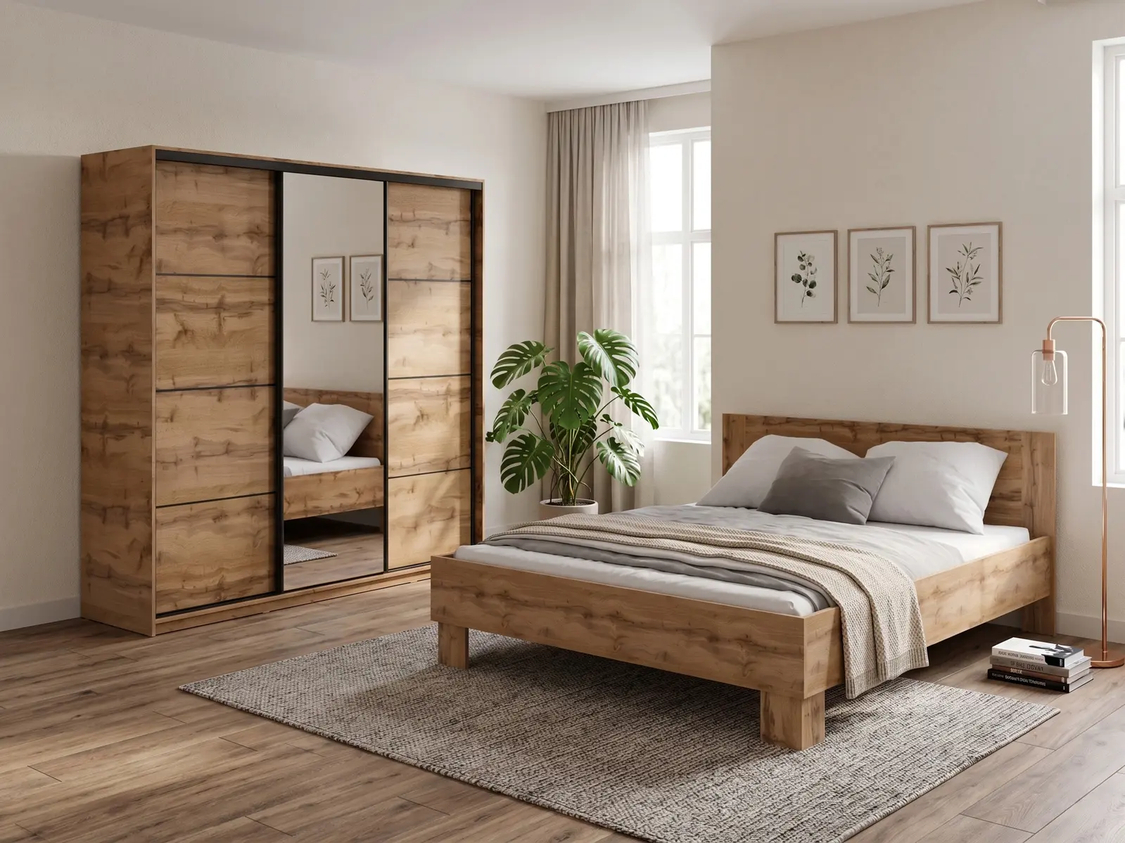 Ložnice NEJBY BARNABA PREMIUM 200 s postelí 160x200 cm s vyšším čelem, dub wotan