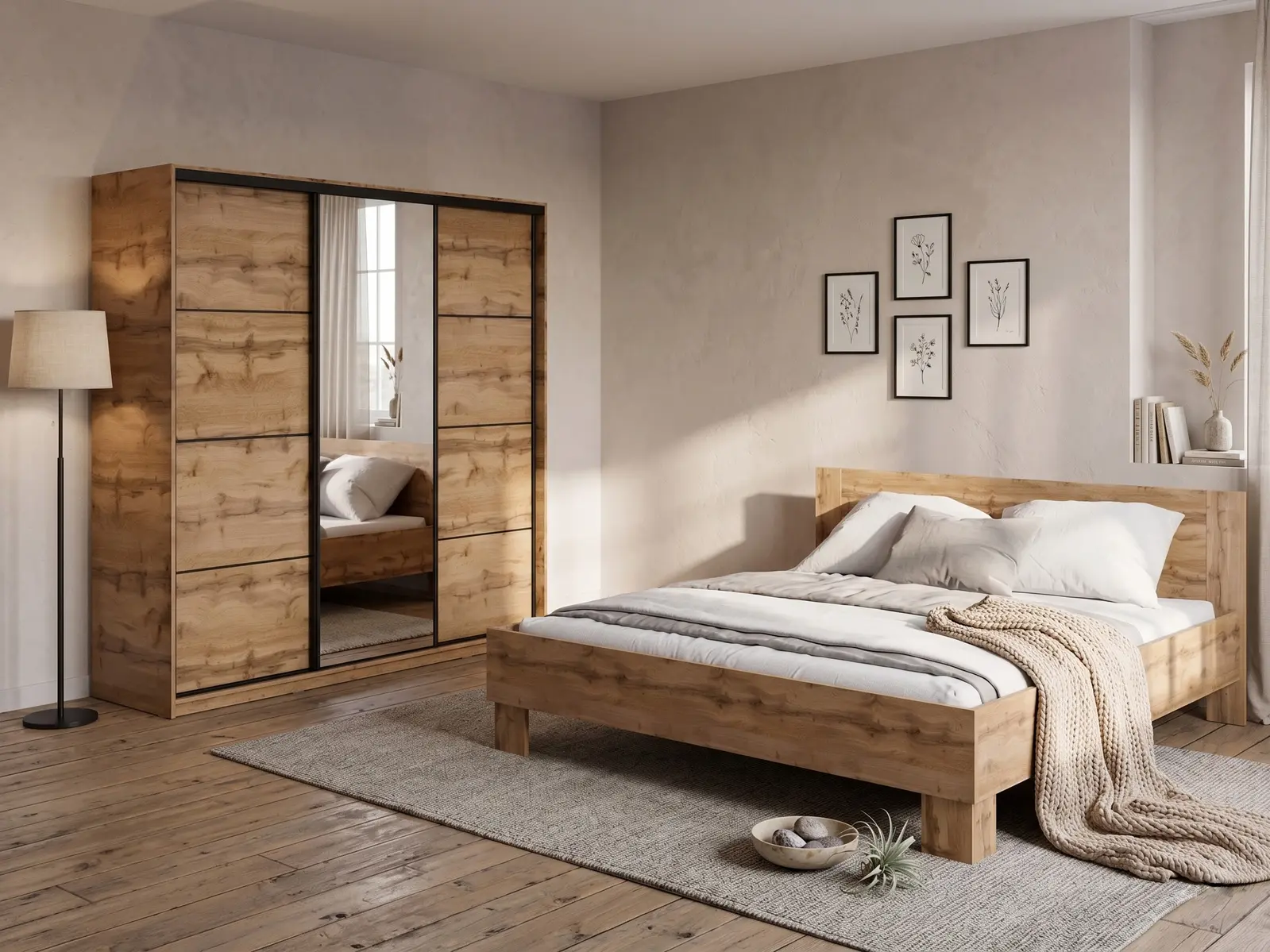 Ložnice NEJBY BARNABA PREMIUM 200 s postelí 180x200 cm s vyšším čelem, dub wotan