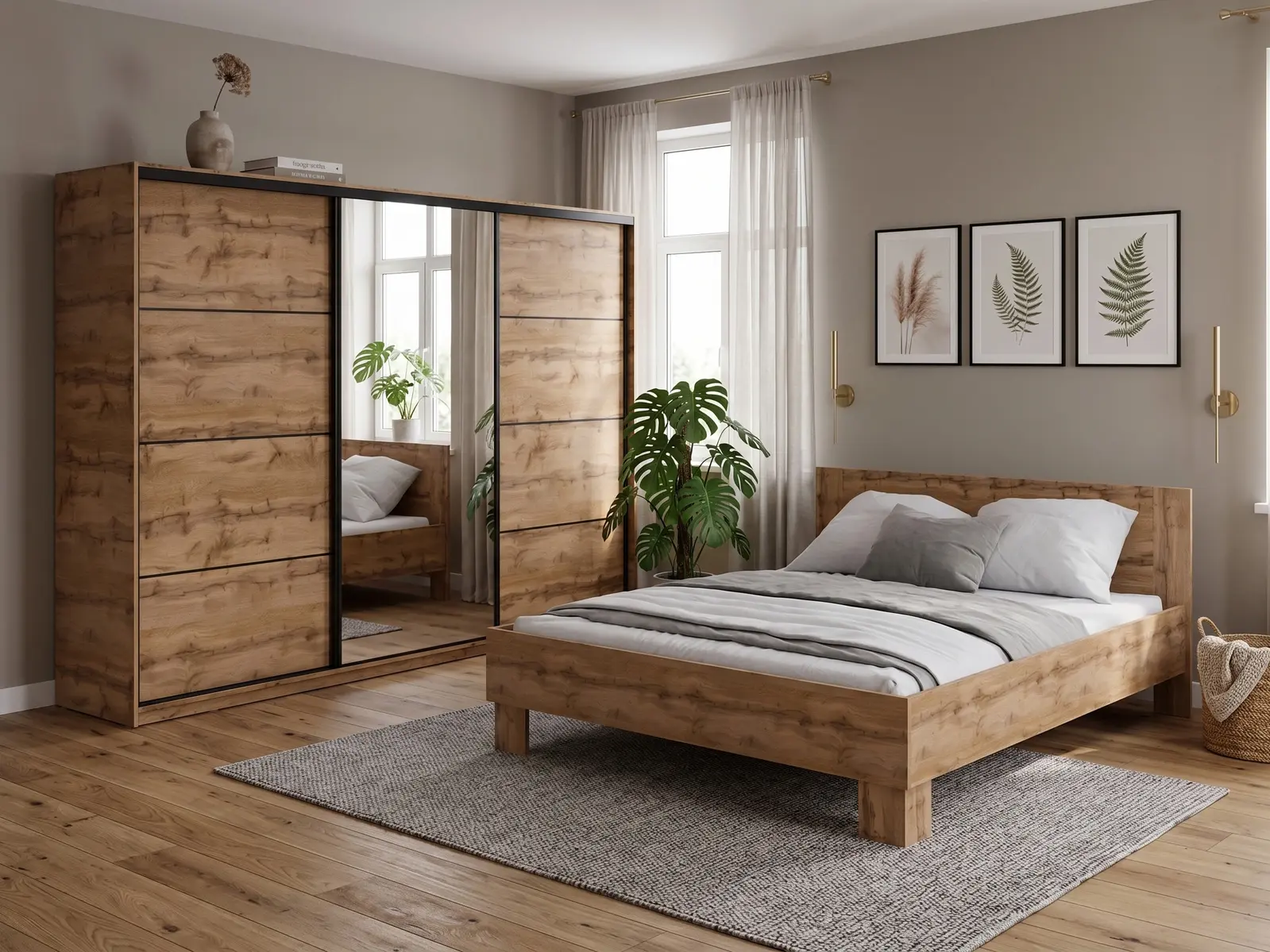 Ložnice NEJBY BARNABA PREMIUM 280 s postelí 160x200 cm s vyšším čelem, dub wotan