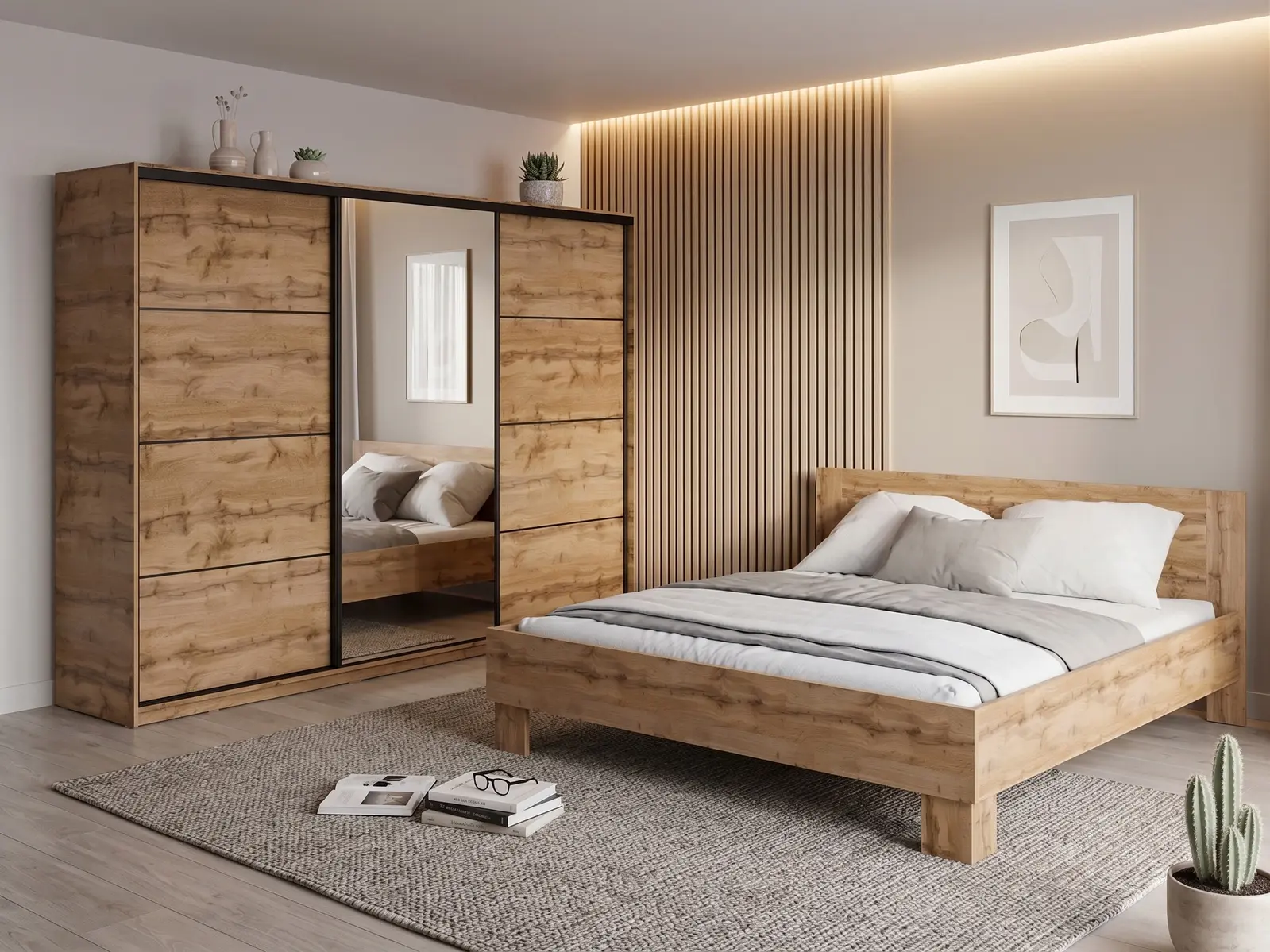 Ložnice NEJBY BARNABA PREMIUM 280 s postelí 180x200 cm s vyšším čelem, dub wotan