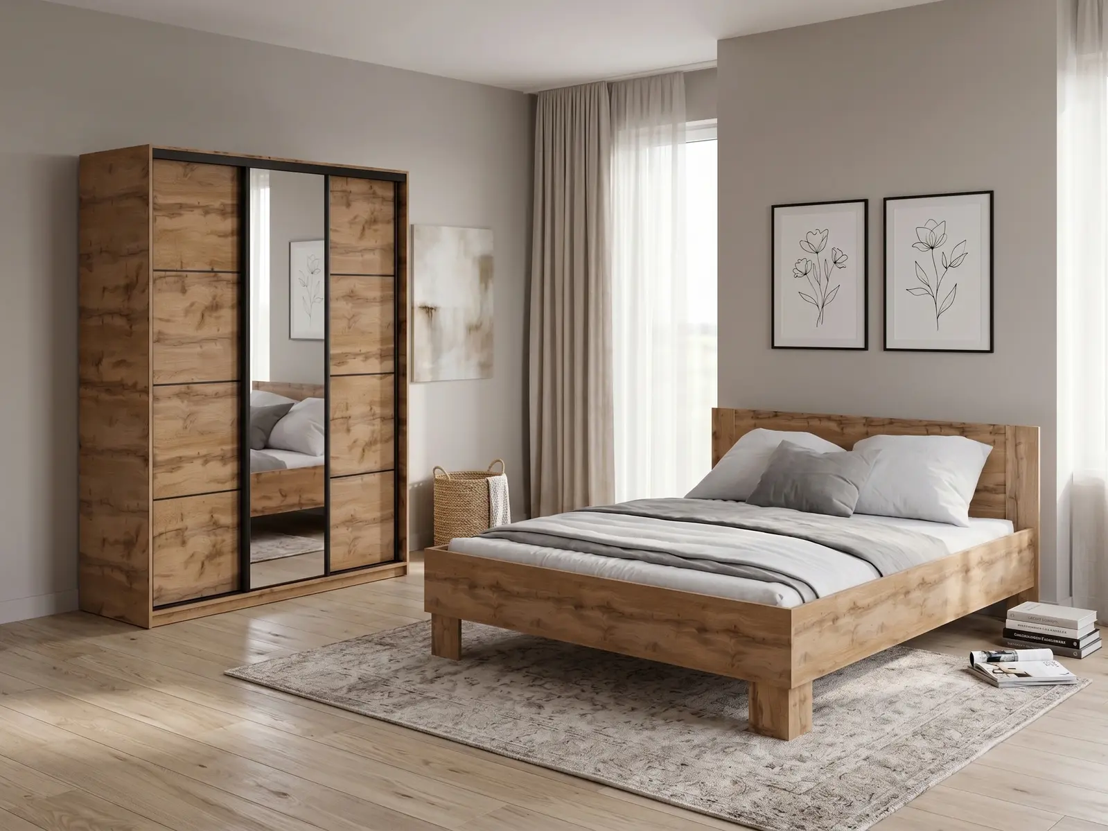 Ložnice NEJBY BARNABA PREMIUM 150 s postelí 160x200 cm s vyšším čelem, dub wotan