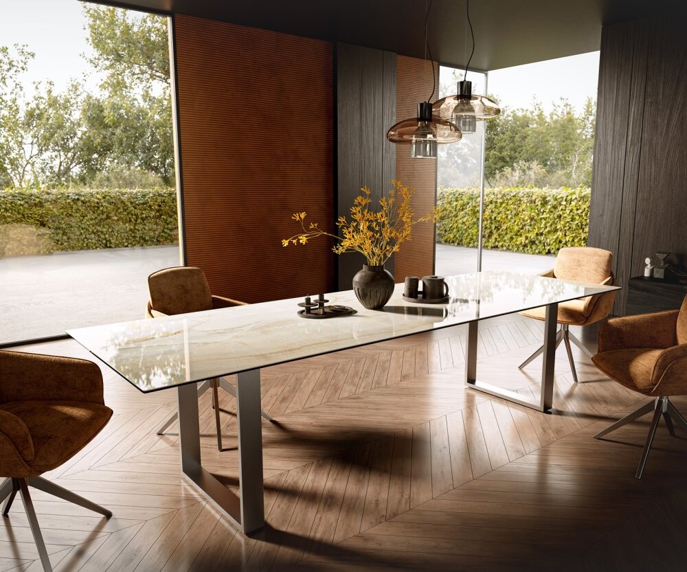 Jídelní stůl Edge 300x100 keramika Laminam® Onice Oro nerezová ocel
