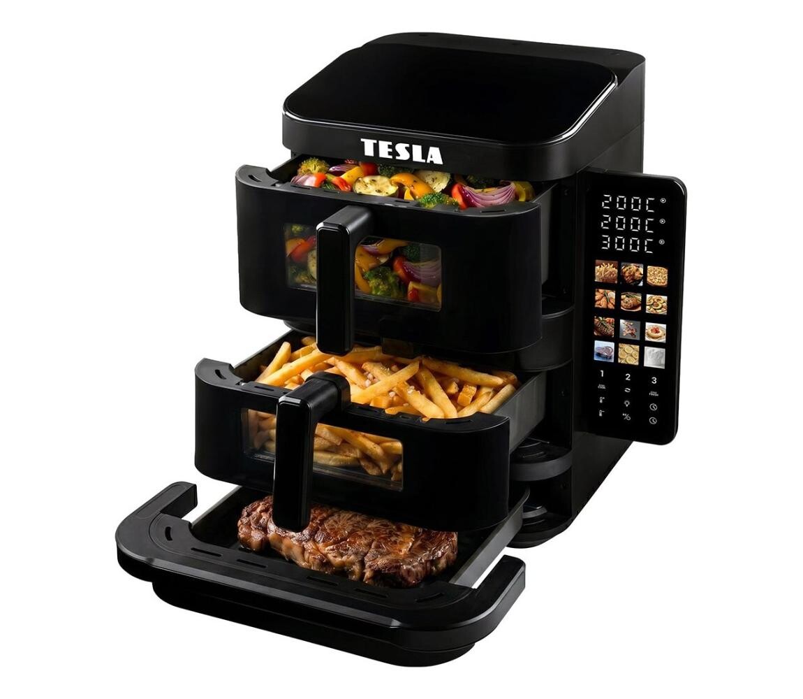 TESLA Electronics AirCook - Třízónová horkovzdušná fritéza 14,5 l 2800W/230V č. AIRCKTZQ636XXLBLK