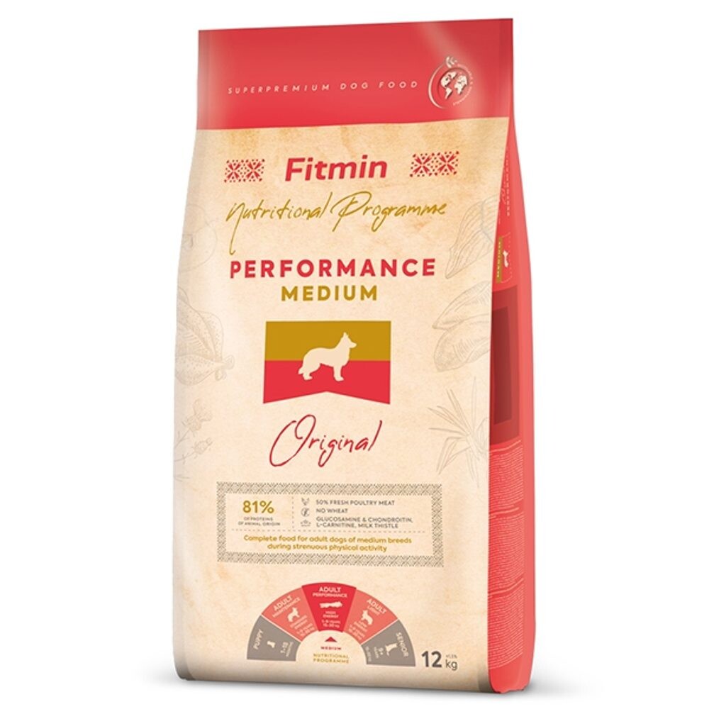 Expirace 22.9. 2026: Fitmin Dog Medium Performance 12 kg | Granule pro psy | P59716