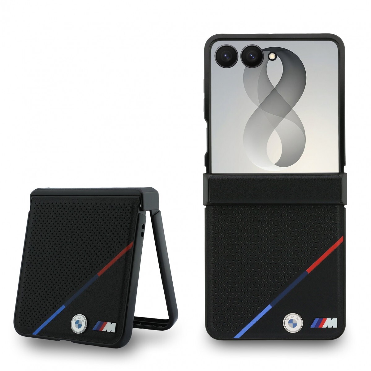 Kryt BMW M PU Perforated Tricolor Stripe Magnetic pro Samsung Galaxy Z Flip 8 černý