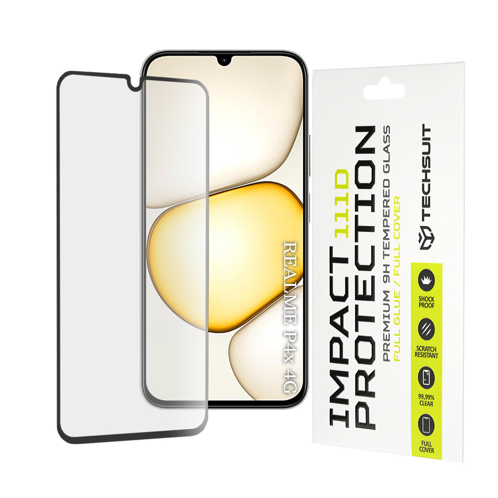 Tvrzené sklo Techsuit 111D Full Cover s celoplošným lepením pro Realme P4x 4G černé