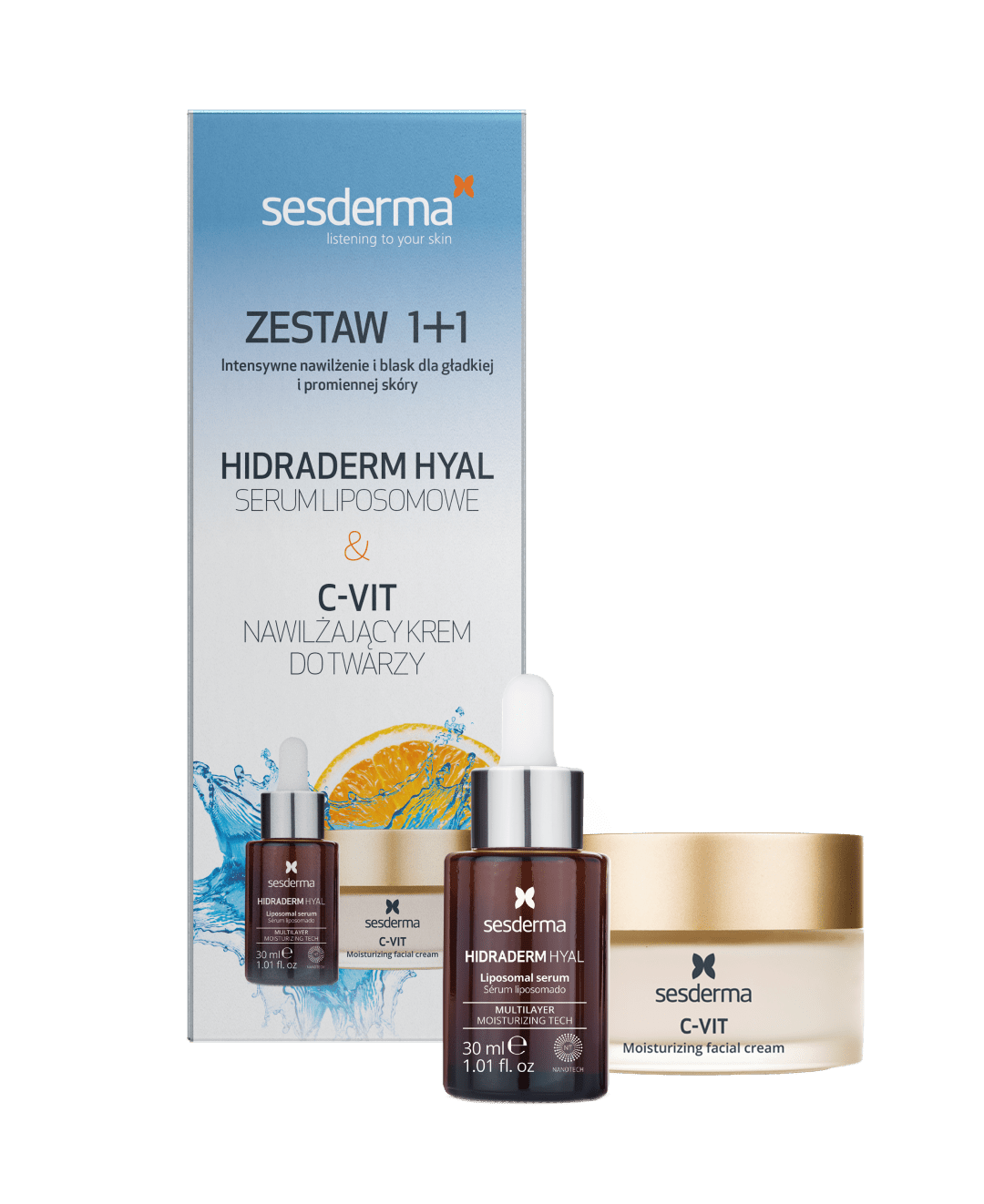 SESDERMA Hidraderm Hyal lipozomální sérum a C-VIT hydratační krém