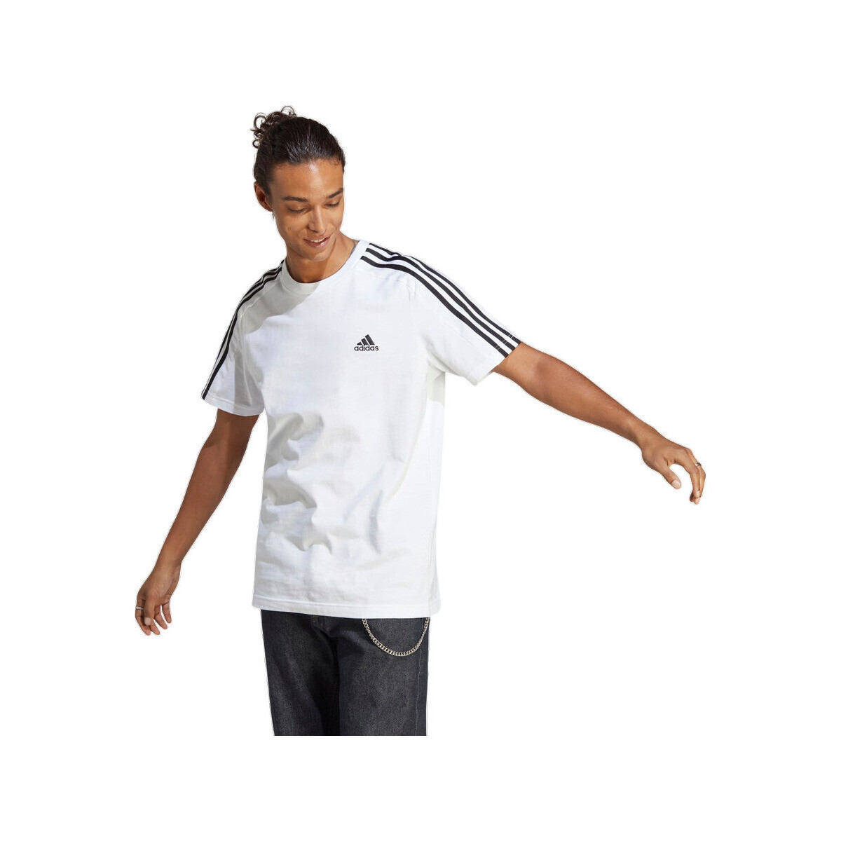 adidas  T-shirt  Essentials Single Jersey 3-Stripes 100 % coton  Bílá