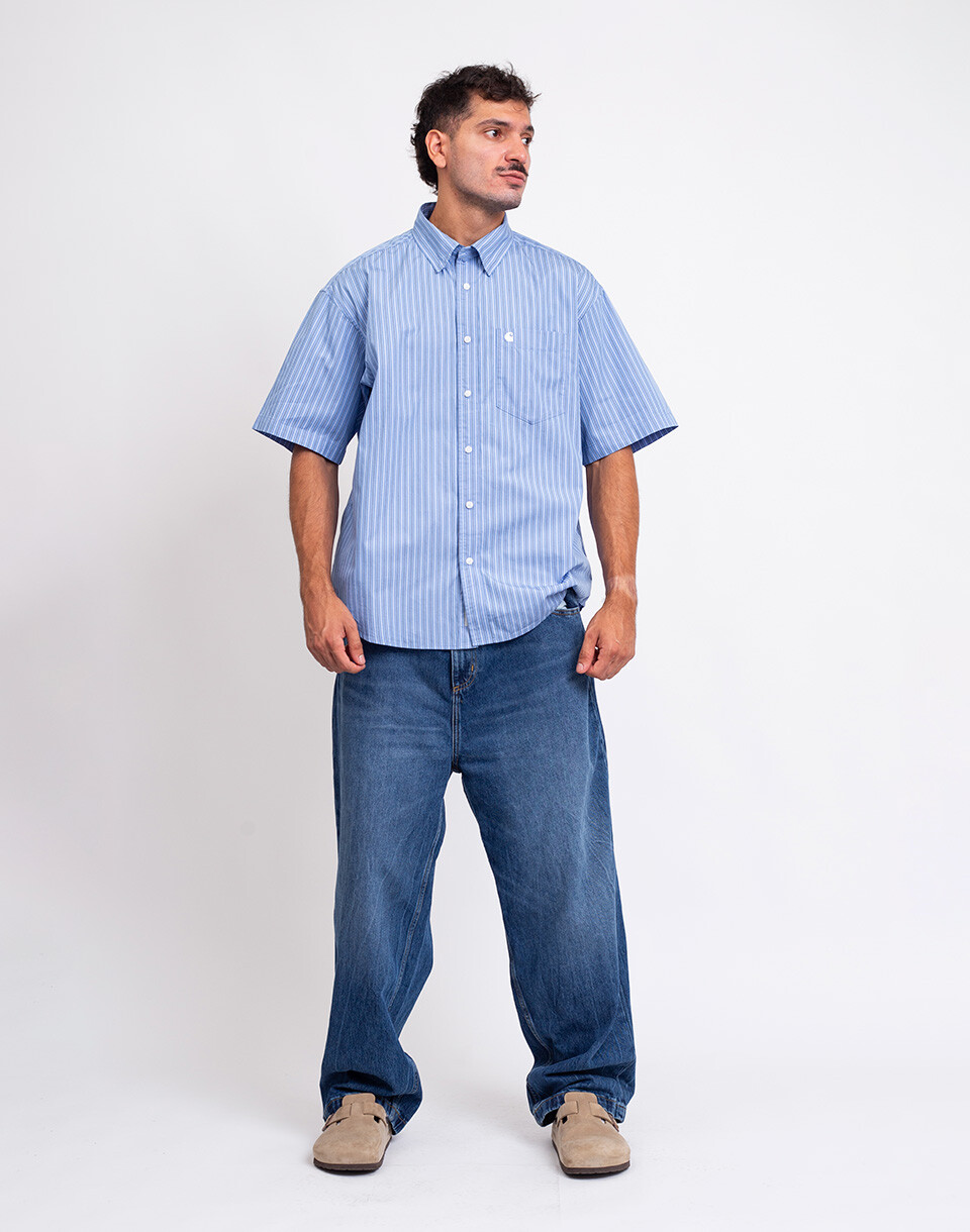 Carhartt WIP Brandon Pant Blue marble used wash S