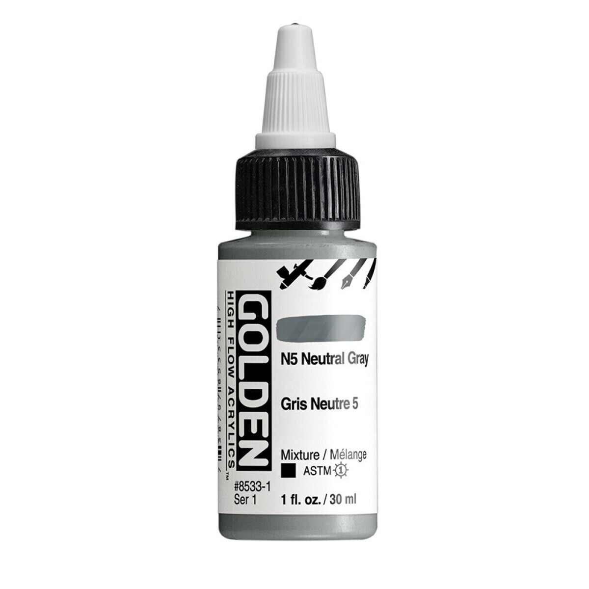 Akrylová barva Golden High Flow 30 ml - N5 Neutral Gray 8533