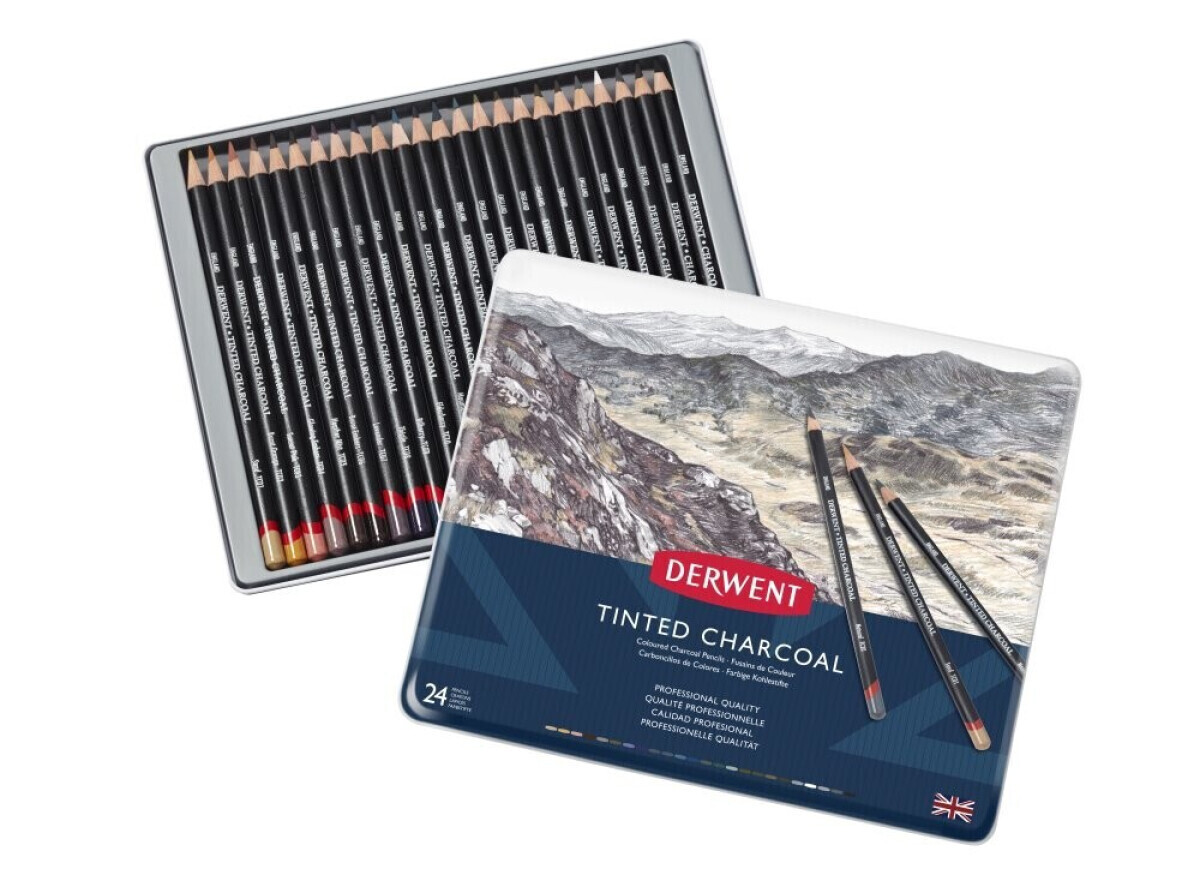 Sada barevných uhlů Tinted Charcoal od Derwentu - 24 pastelek