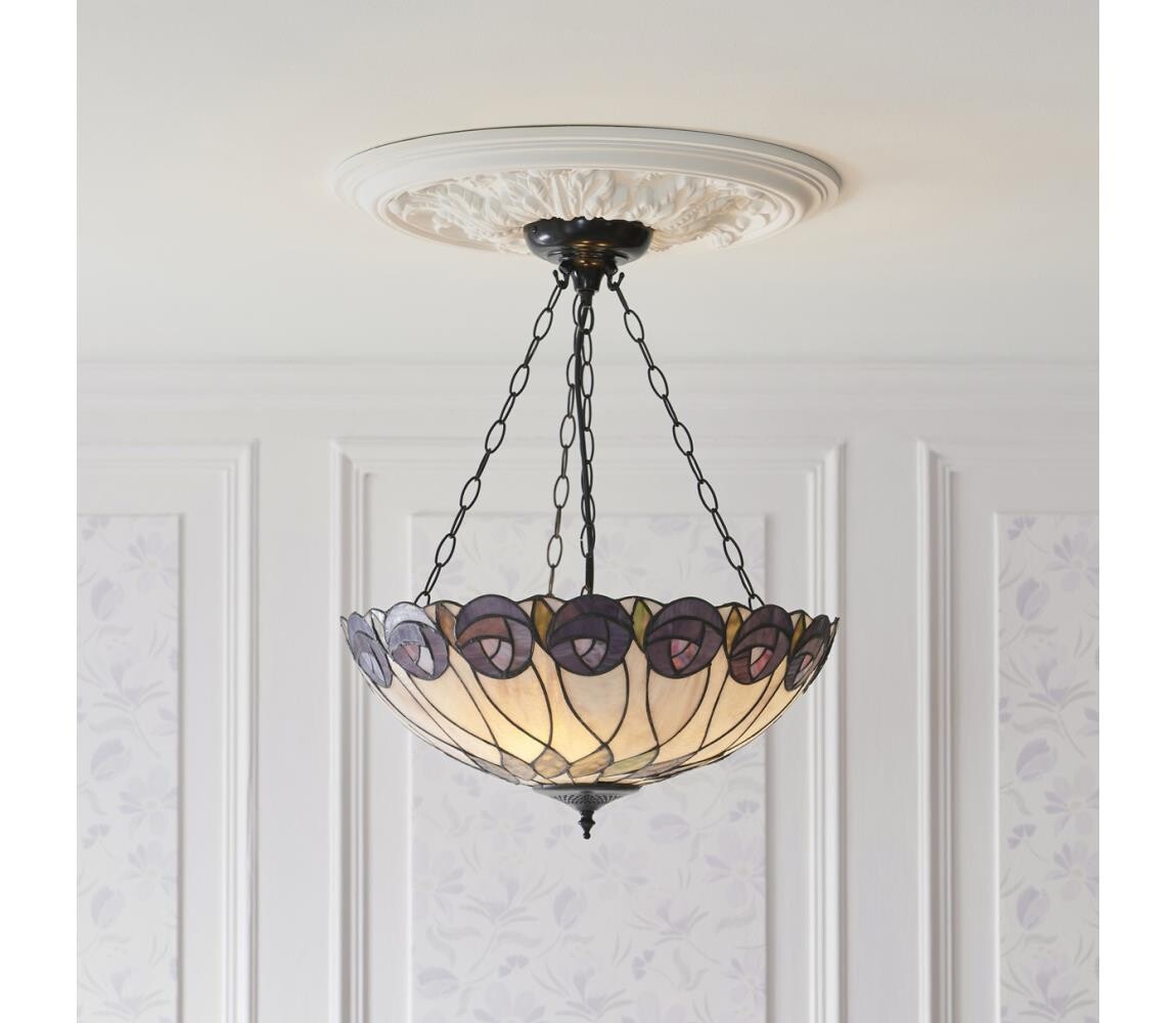 Endon 111872 - Lustr na řetězu Tiffany HUTCHINSON 3xE27/60W/230V pr. 50 cm 111872