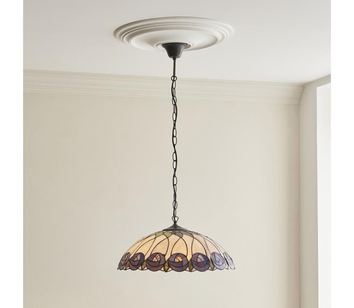 Endon 111985 - Lustr na řetězu Tiffany HUTCHINSON 3xE27/10W/230V pr. 50 cm 111985