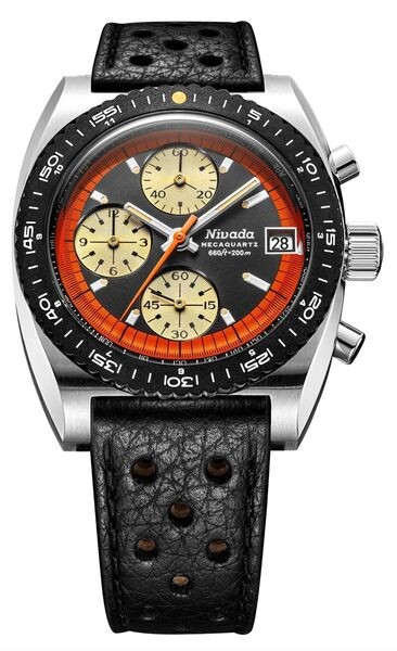 Nivada Grenchen Autochron Orange Mecaquartz - Black Racing Strap