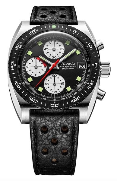 Nivada Grenchen Autochron Reverse Panda Mecaquartz - Black Racing Strap