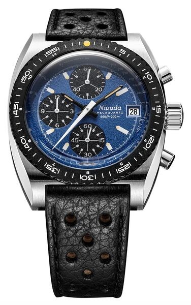 Nivada Grenchen Autochron Blue Mecaquartz - Black Racing Strap