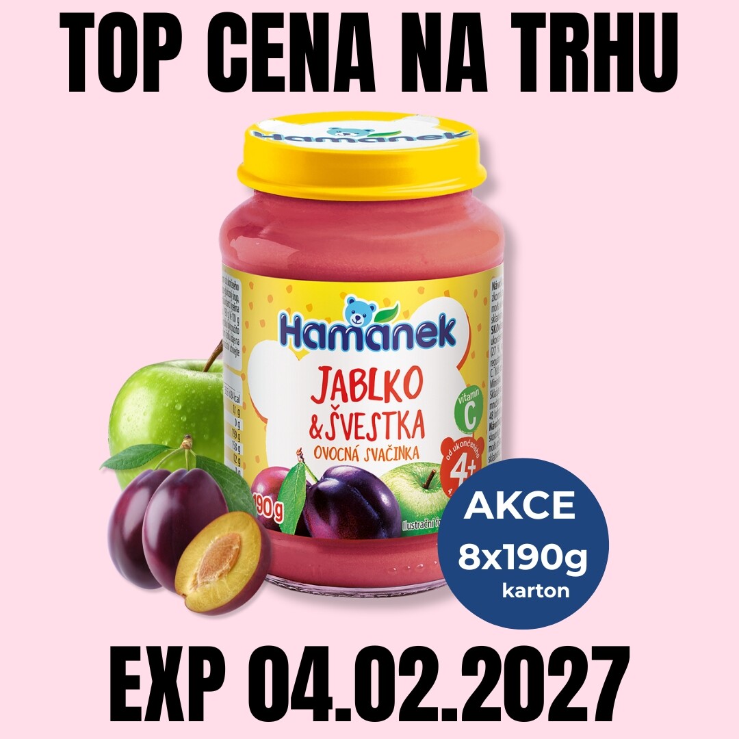 HAMÁNEK KV Ovocná přesnídávka Švestka a jablko KRT 8x190 g EXP 04.02.2027