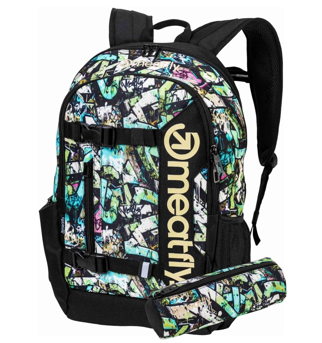 Batoh meatfly basejumper + penál zdarma černá/zelená/bílá 22 l