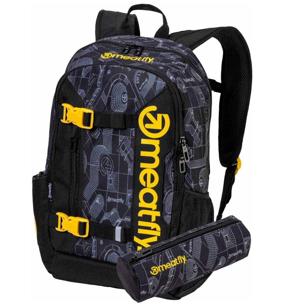 Batoh meatfly basejumper + penál zdarma černá/modrá/žlutá 22 l