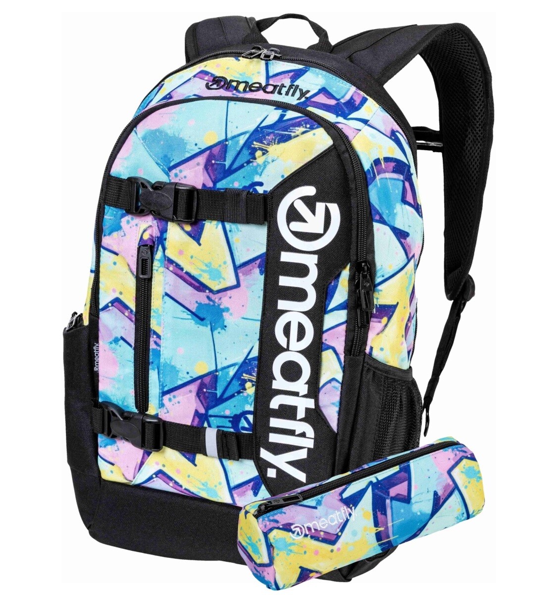 Batoh meatfly basejumper + penál zdarma bílá/modrá/žlutá 22 l