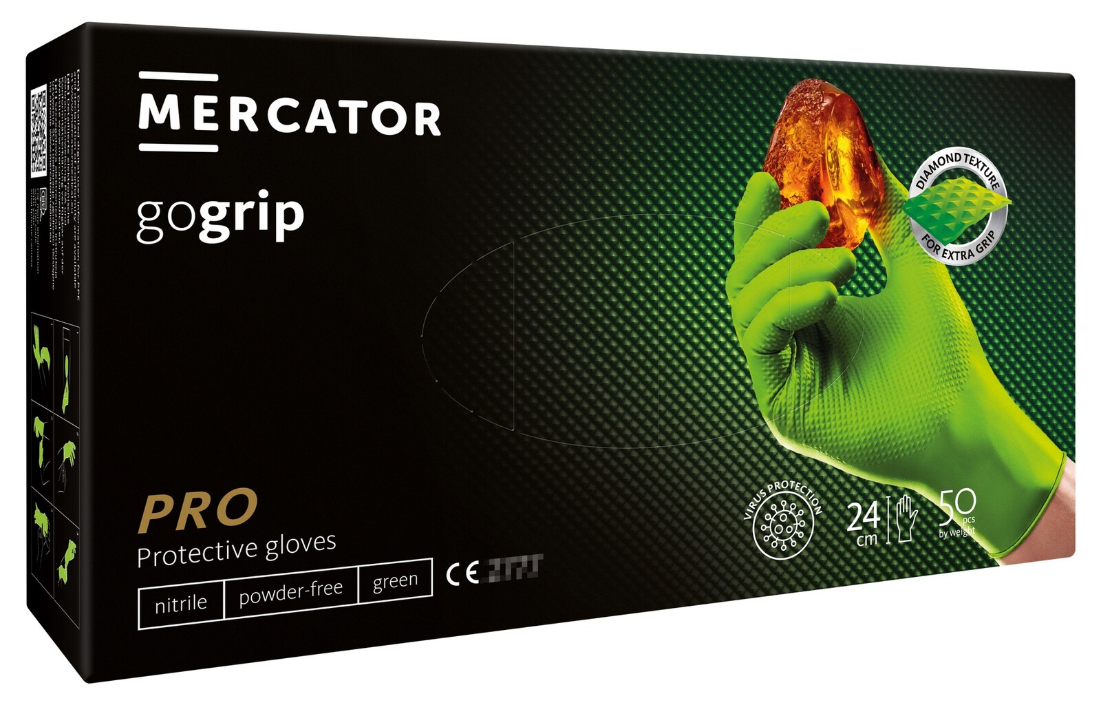 Mercator Medical Gogrip rukavice nitrilové 50 ks, zelené, nepudrované Velikost: M