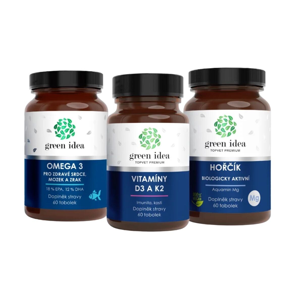 Zvýhodněný set Vitalita: Hořčík + Omega 3 + Vitaminy D3 K2 – Green idea