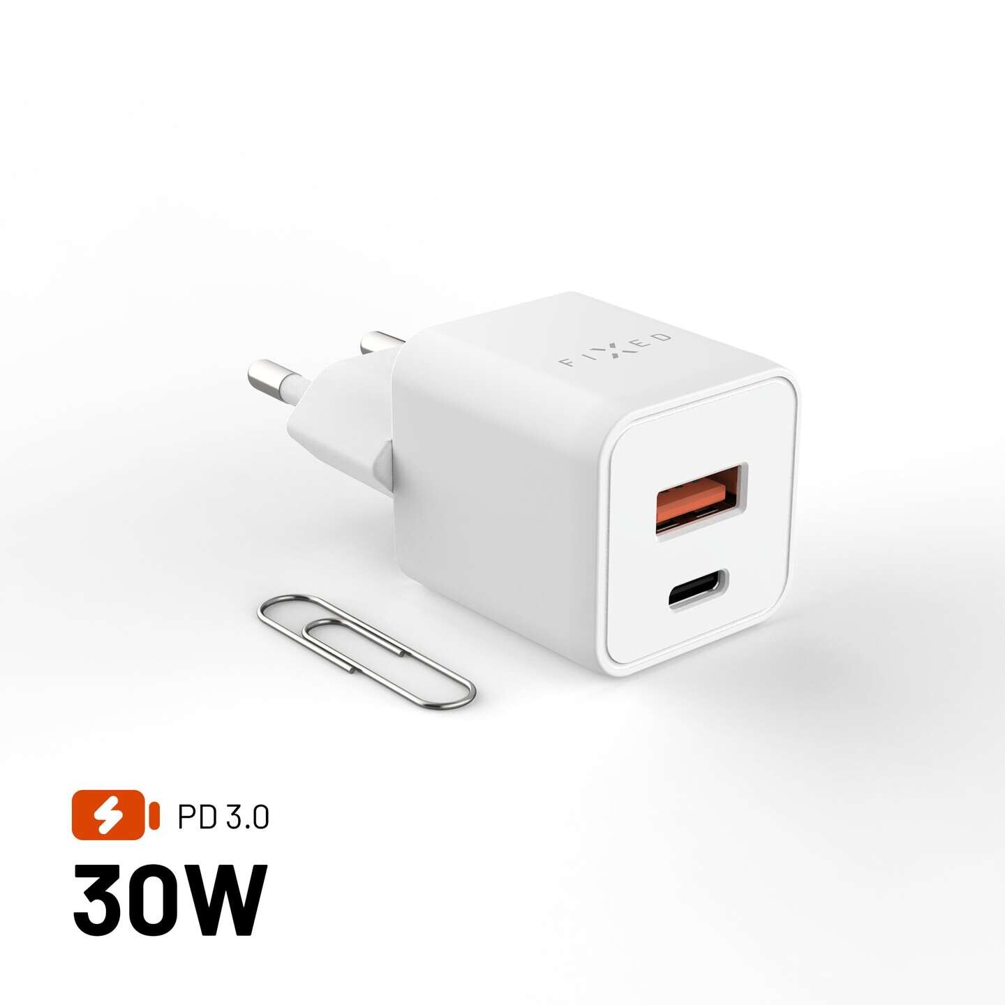 FIXED USB-C PD síťová nabíječka 30W bílá