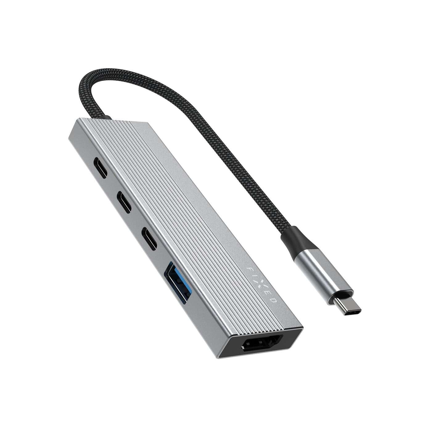 FIXED 5-portový hliníkový USB-C HUB Core pro notebooky a tablety 100W PD 3.0 vesmírně šedý FIXHU-CR-GR