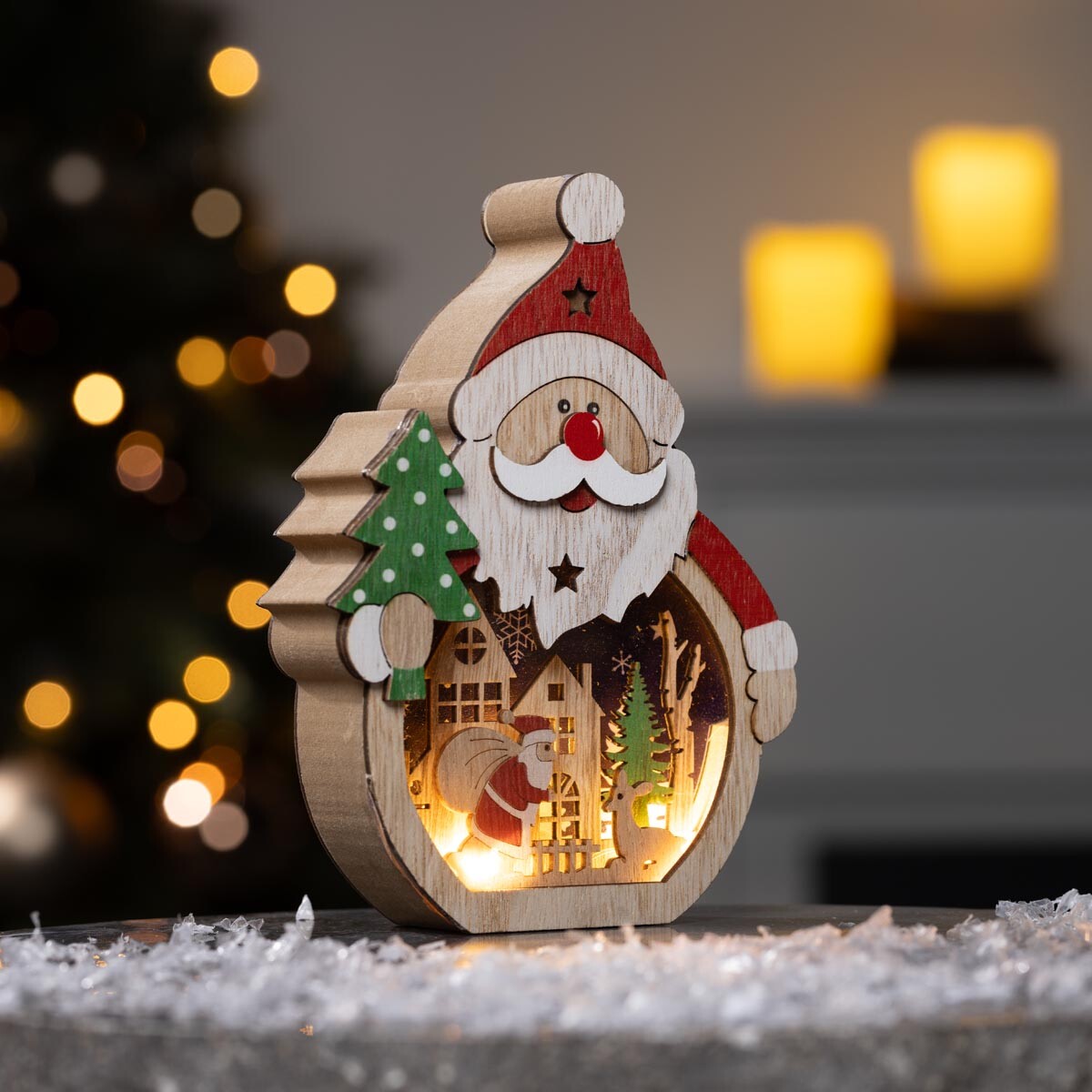 Haushalt International LED Dřevěná dekorace Santa
