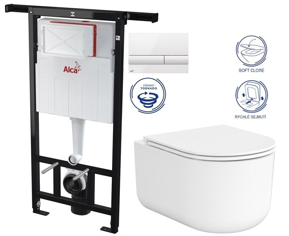 ALCA Jádromodul předstěnový instalační systém s bílým tlačítkem M1710 + WC CERSANIT INTRO PRO OVAL /VÍROVÉ SPLACH/+ SEDÁTKO AM102/1120 M1710 IR1