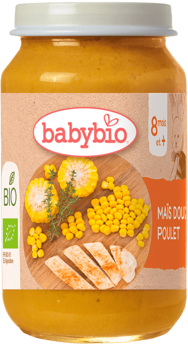 BABYBIO Bio sladká kukuřice s farmářským kuřecím masem 200 g