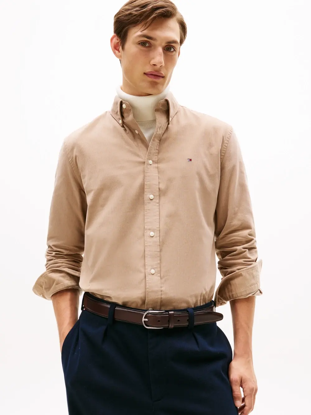 Tommy Hilfiger pánská béžová košile MW0MW40486AFE XXL