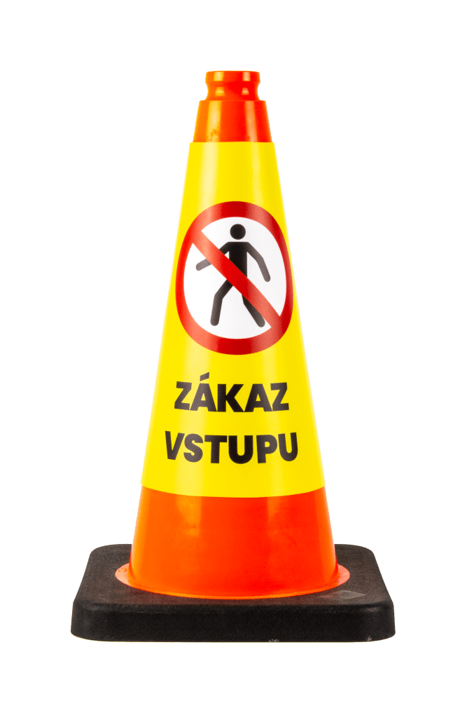 Nástavec na dopravní kužel z PVC banneru s bezpečnostním symbolem a textem ZÁKAZ VSTUPU, Kód: 27427