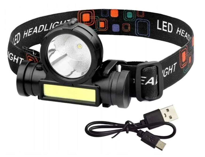Svítilna čelovka LED a COB LED nabíjecí USB