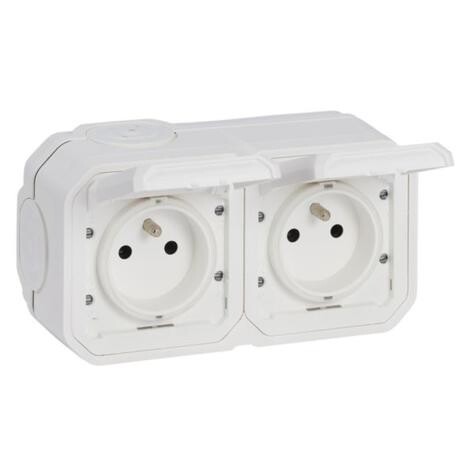 LEGRAND PLEXO 069778L zásuvka dvojnásobná horizontální IP55 montáž na povrch s víčkem Bílá