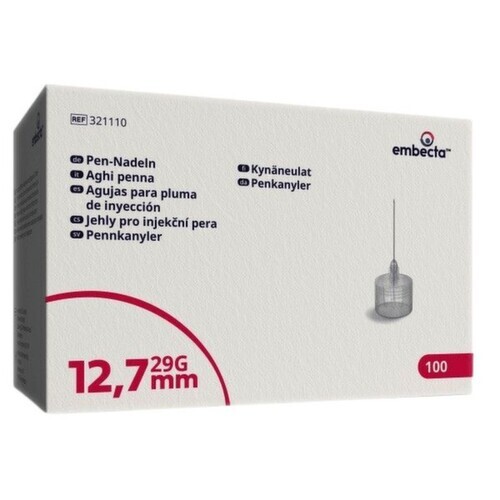embecta Jehly pro injekční pera 12,7mm, 29G, 3bevel, TW, 100ct