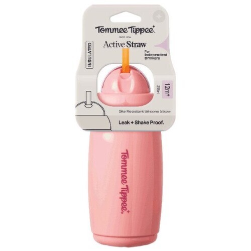 Tommee Tippee Active Straw hrneček 266ml 12m+ růž.
