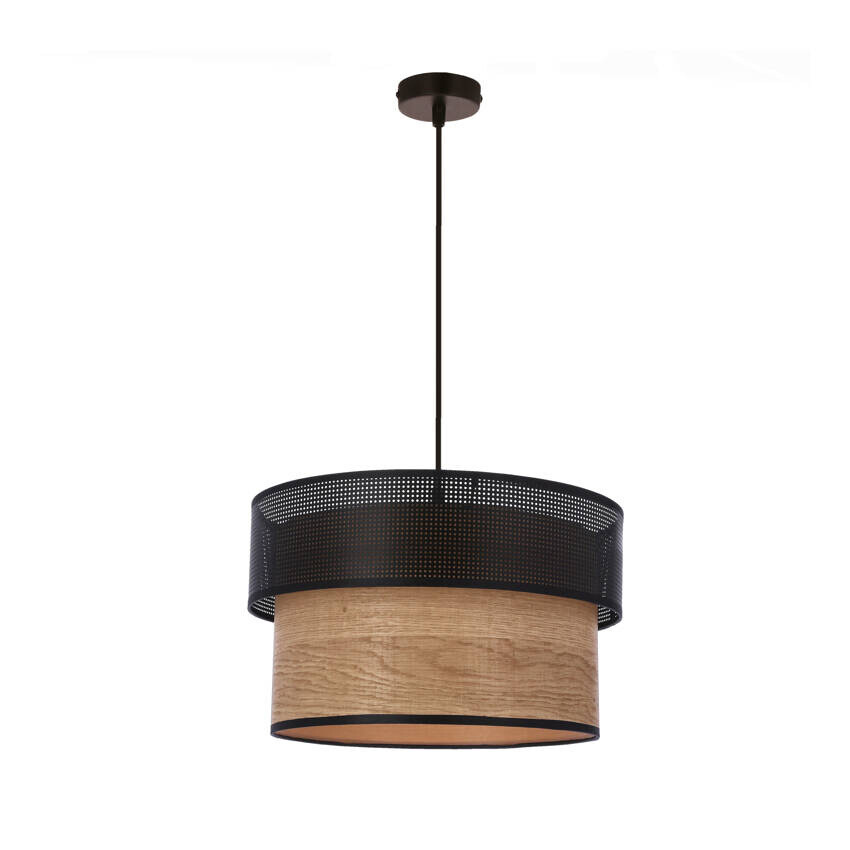 Závěsná lampa Fornero Chrome 1X60W E27 Černá + Dřevěné stínidlo