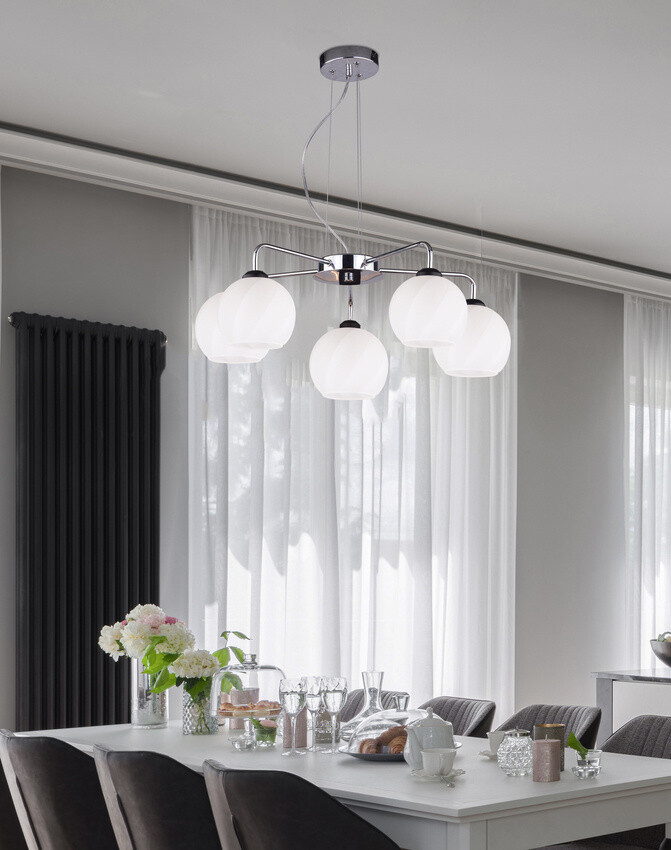 Závěsná lampa Larix chrom 5x40W e27 bílé stínidlo