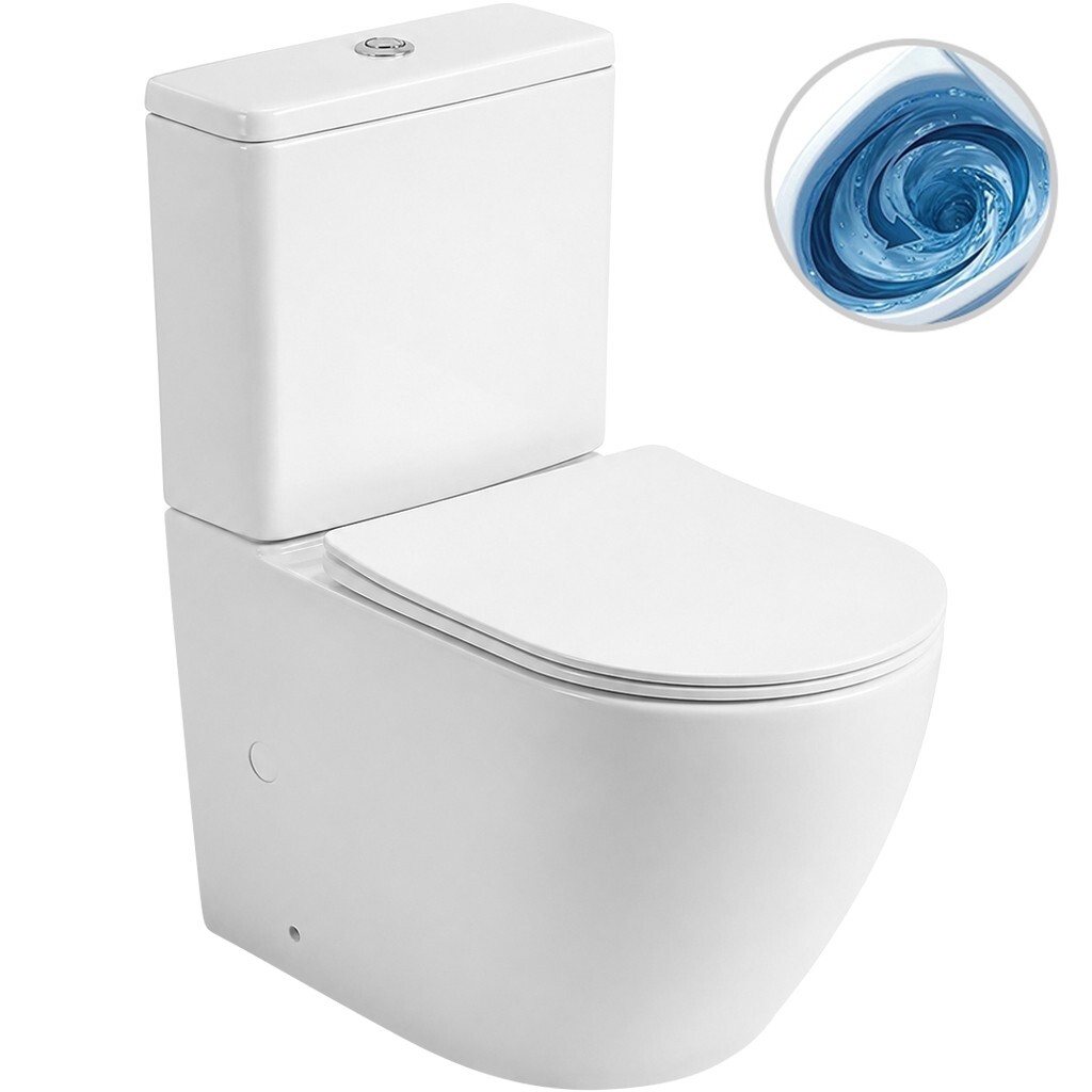 CERANO WC kombi Cesso, Vortex vírové splachování + Slim/SoftClose sedátko spodní/zadní odpad bílá lesklá 61,8x38 CER-680356
