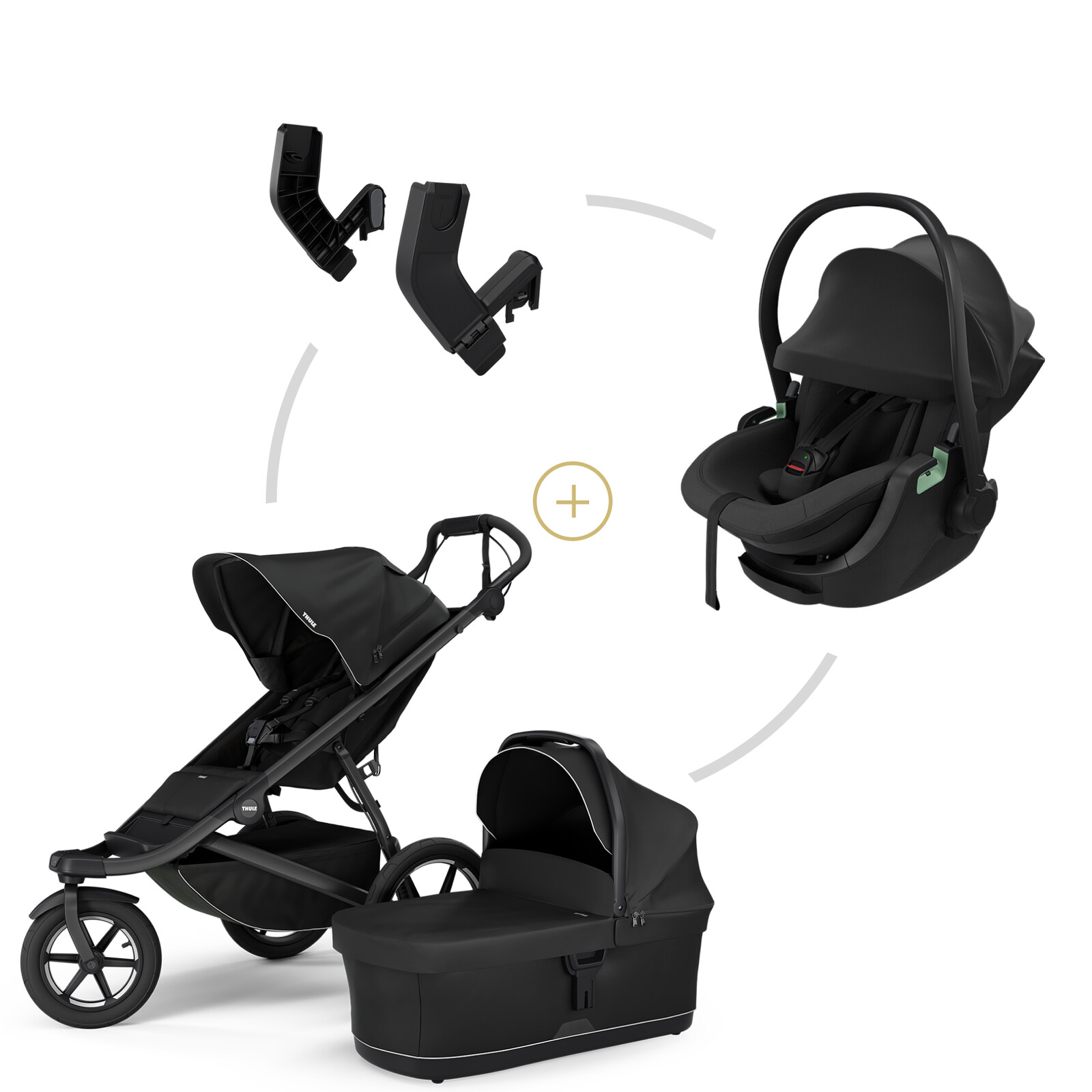 Thule set Urban Glide 3 Black + korba + autosedačka + adaptéry