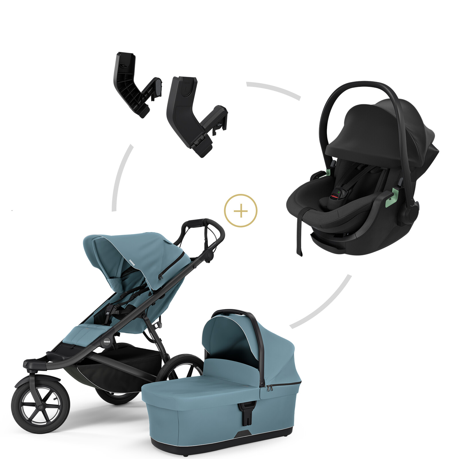 Thule set Urban Glide 3 Mid Blue + korba + autosedačka + adaptéry