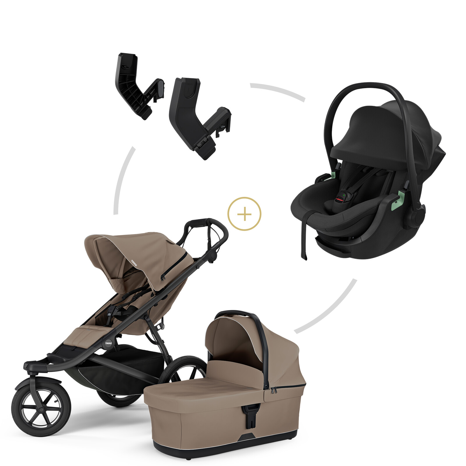 Thule set Urban Glide 3 Tinted Taupe + korba + autosedačka + adaptéry