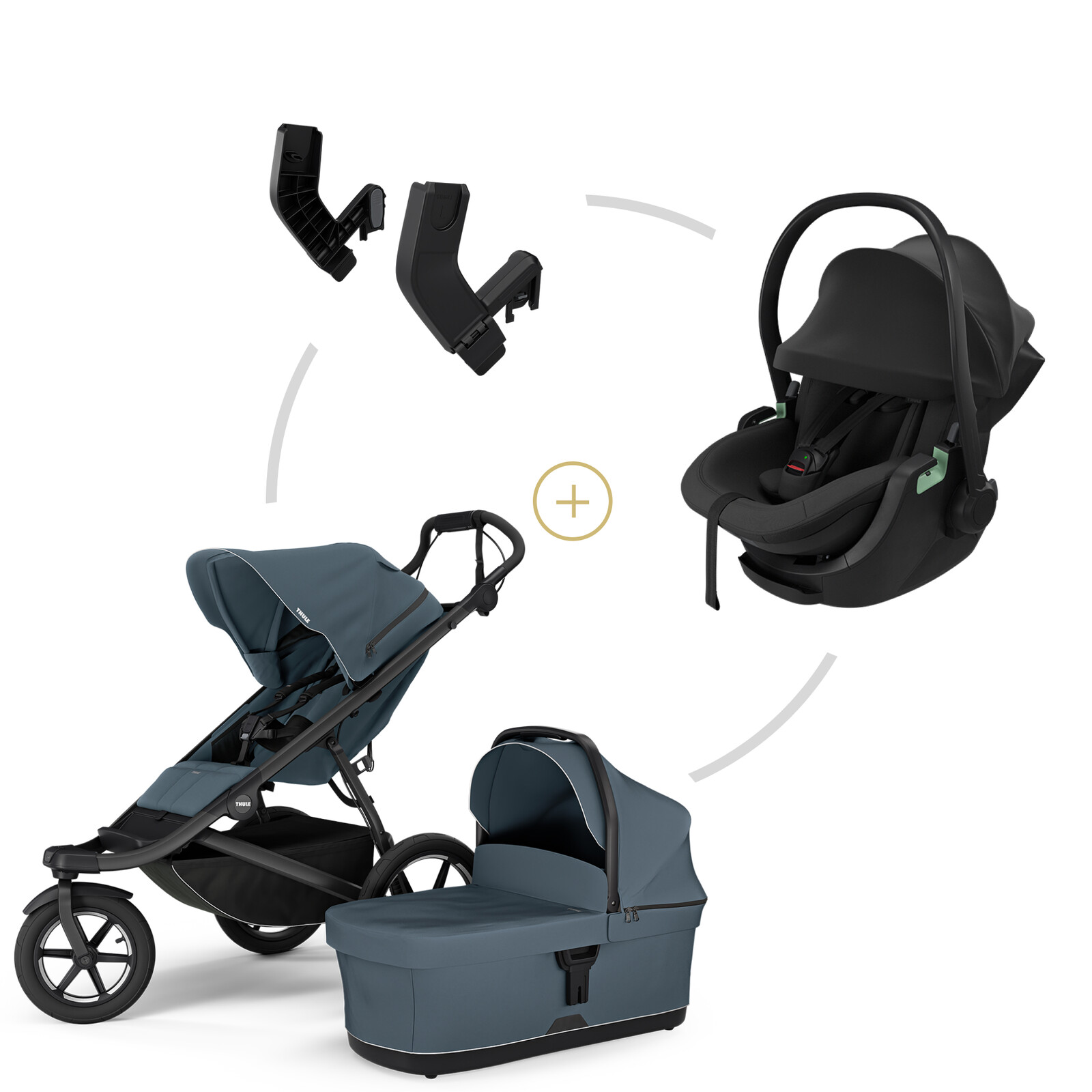 Thule set Urban Glide 3 Dark Slate + korba + autosedačka + adaptéry