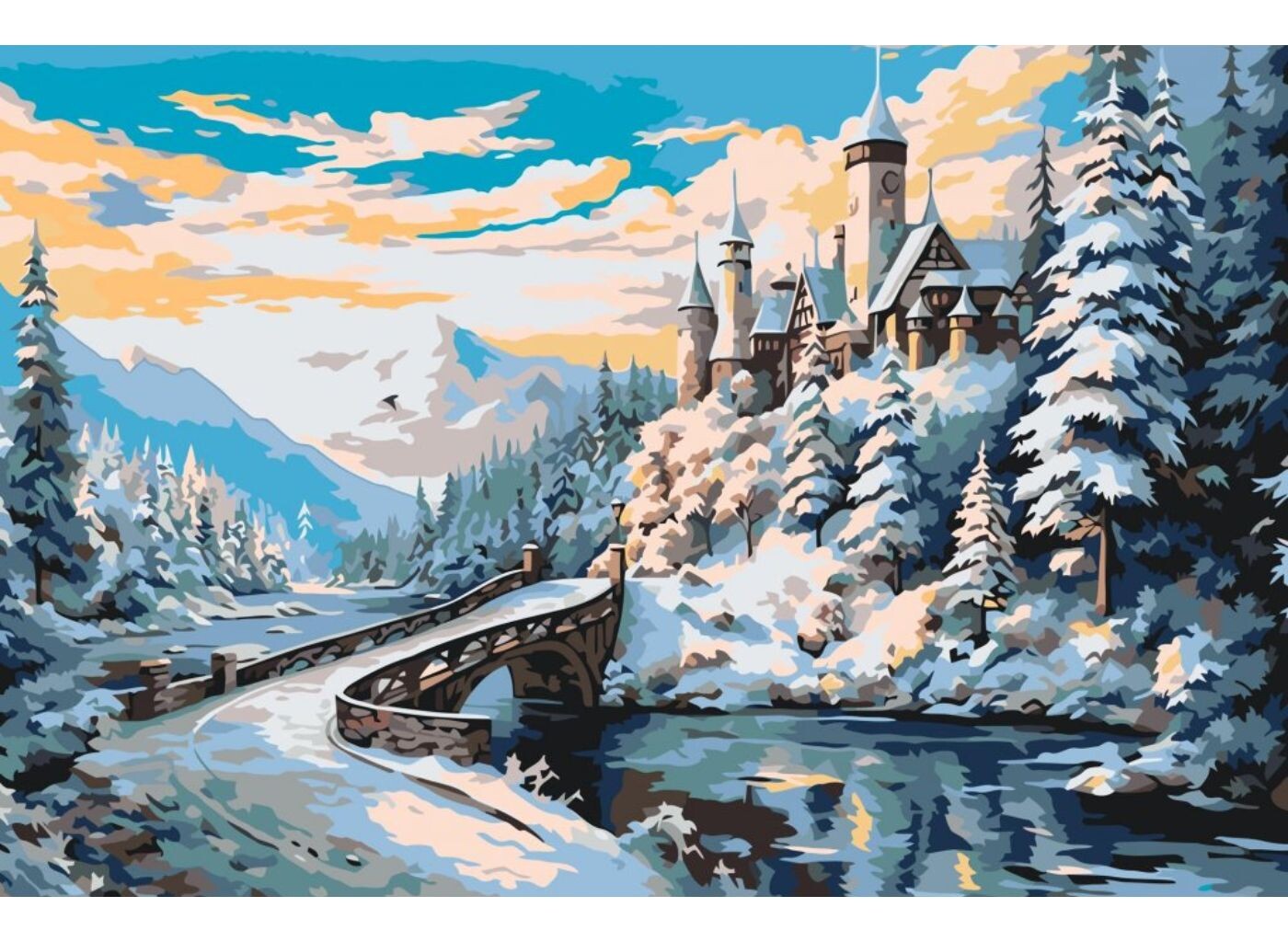 MALUJEŠ Malování podle čísel - ZÁMEK V ZASNĚŽENÉ KRAJINĚ 80X120 CM VÝPRODEJ Rozměr: 80x120 cm, Rámování: bez rámu a bez vypnutí plátna