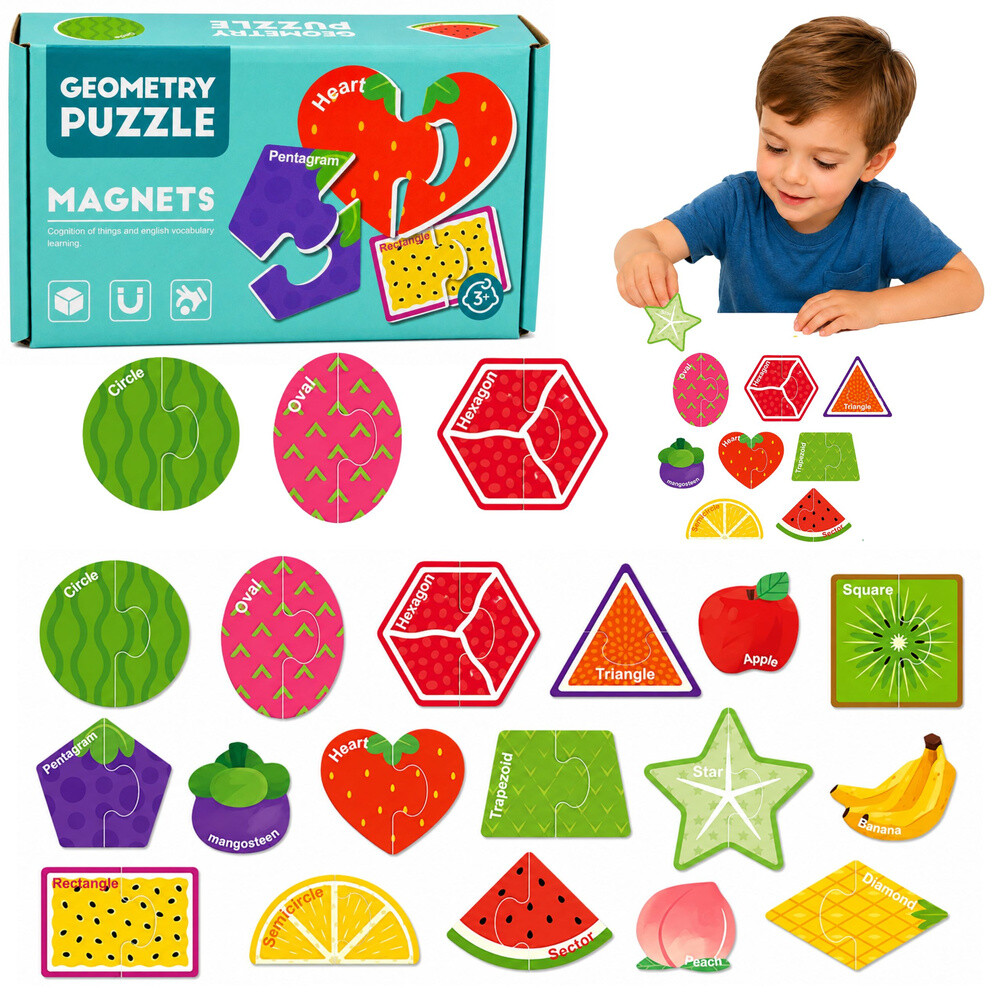 mamido Magnetické puzzle geometrické tvary a ovoce 30 dílků