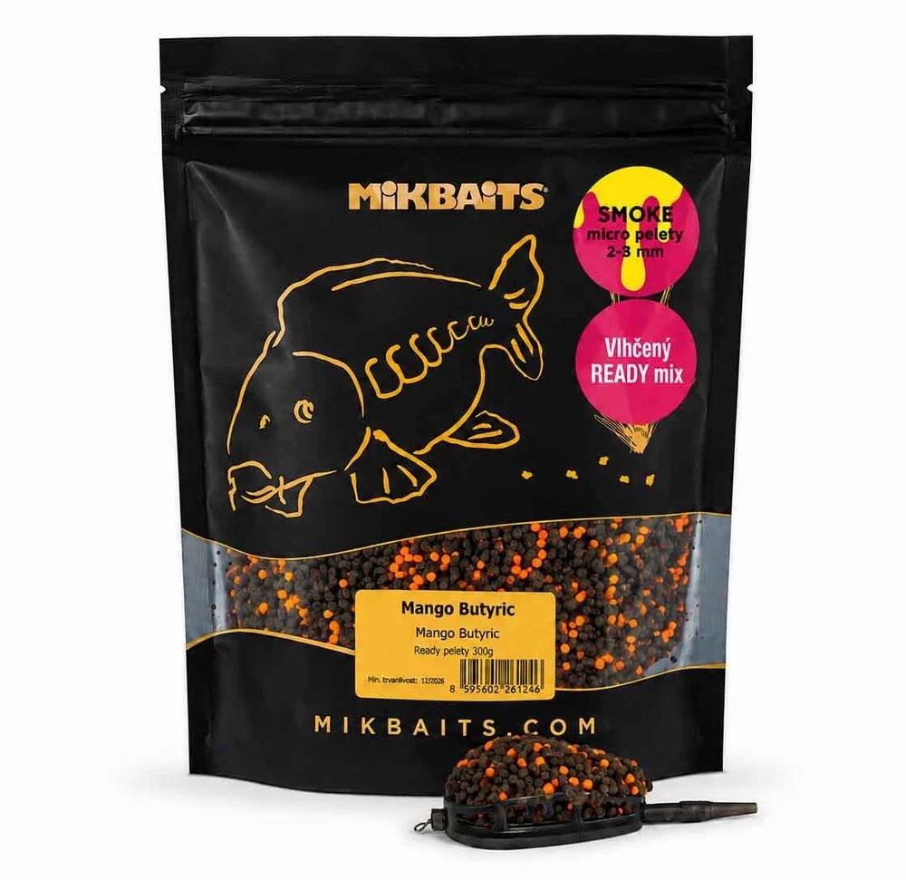 Mikbaits Vlhčené pelety Smoke Ready 2-3mm 300g - Mango Butyric