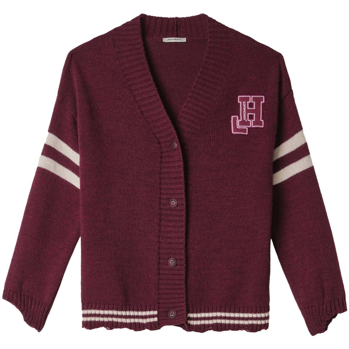 Hinnominate  Cardigan Con Rotture, Righe E Patch College  Červená